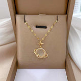 Delicata collana girocollo con ciondolo a forma di occhio di gatto in opale, da donna, in acciaio inossidabile, con luna, stella e pianeta